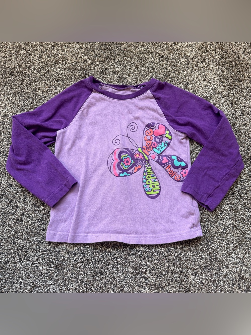 Girls' Purple Butterfly Raglan Top